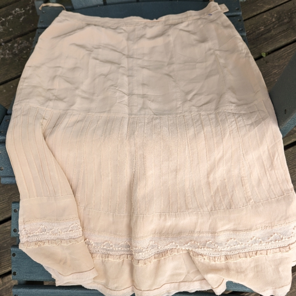 Vintage Gerald Darel lined 100% Peach tucked/fine lace A-Line side zip skt Sz 42